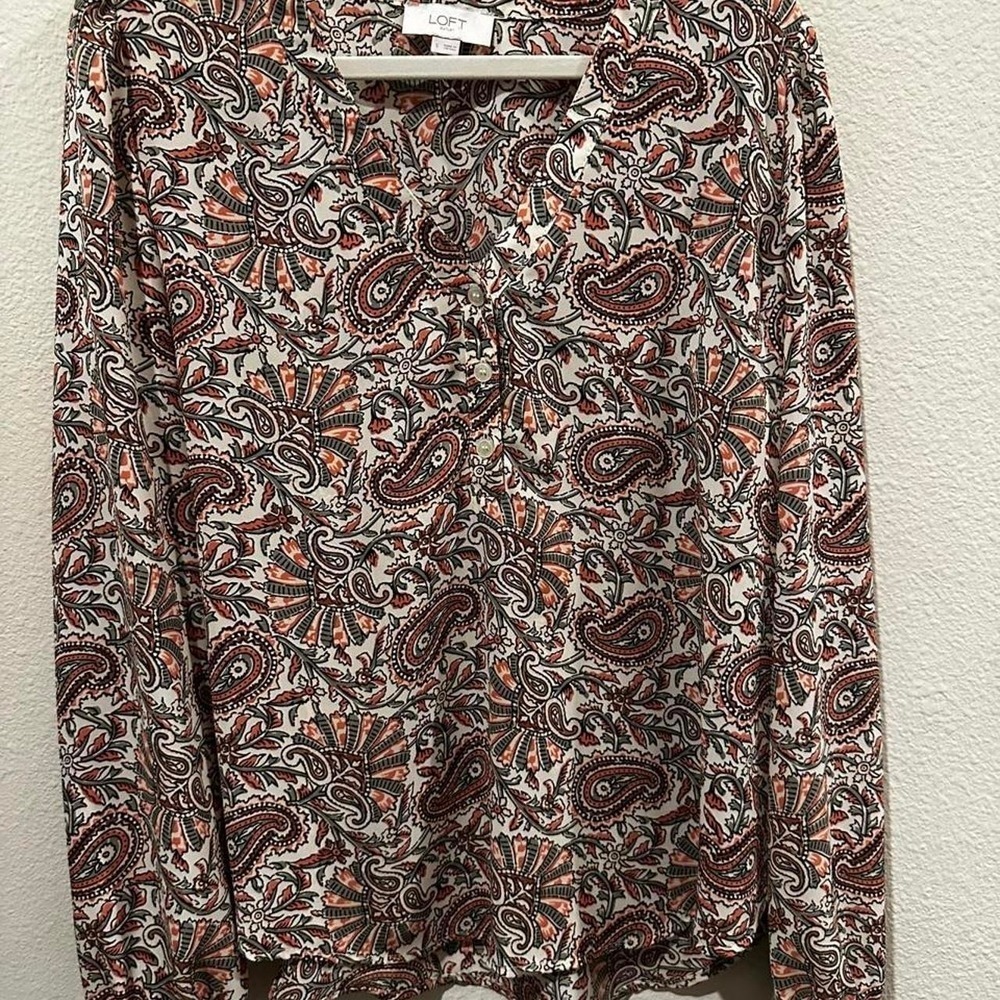 LOFT Womens Paisley Print Multi Color Long Sleeve‎ Blouse Top